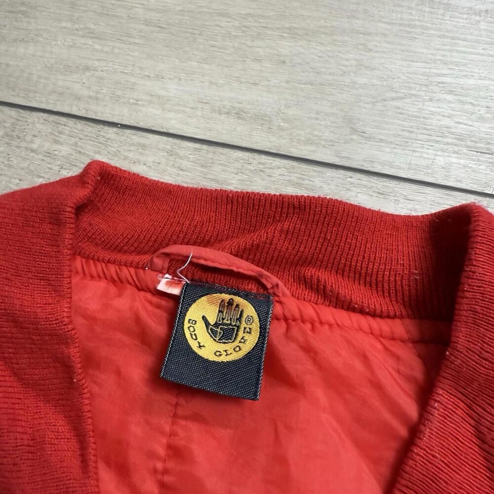 Vintage 1993 Body Glove Red Nylon Bomber Jacket Blue Logo Graphic Size L Surf - Picture 4 of 8